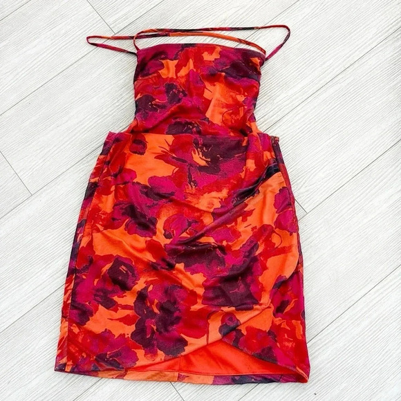 Lulus Heart on Fire Orange Floral Print Backless Lace-Up Mini Dress size Medium - Picture 12 of 12